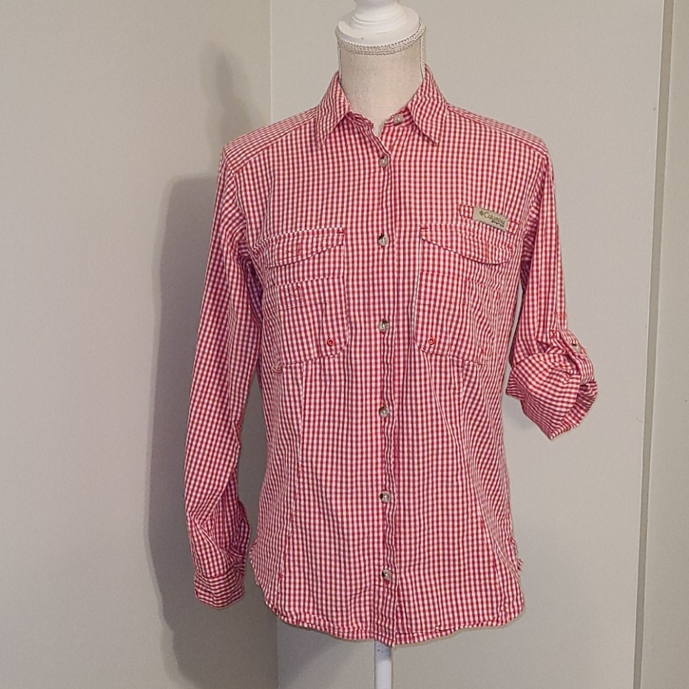 Columbia PFG Pink Gingham L/S Shirt S